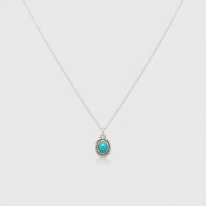 Turquoise Oval Pendant 925 Sterling Silver Necklace 16in